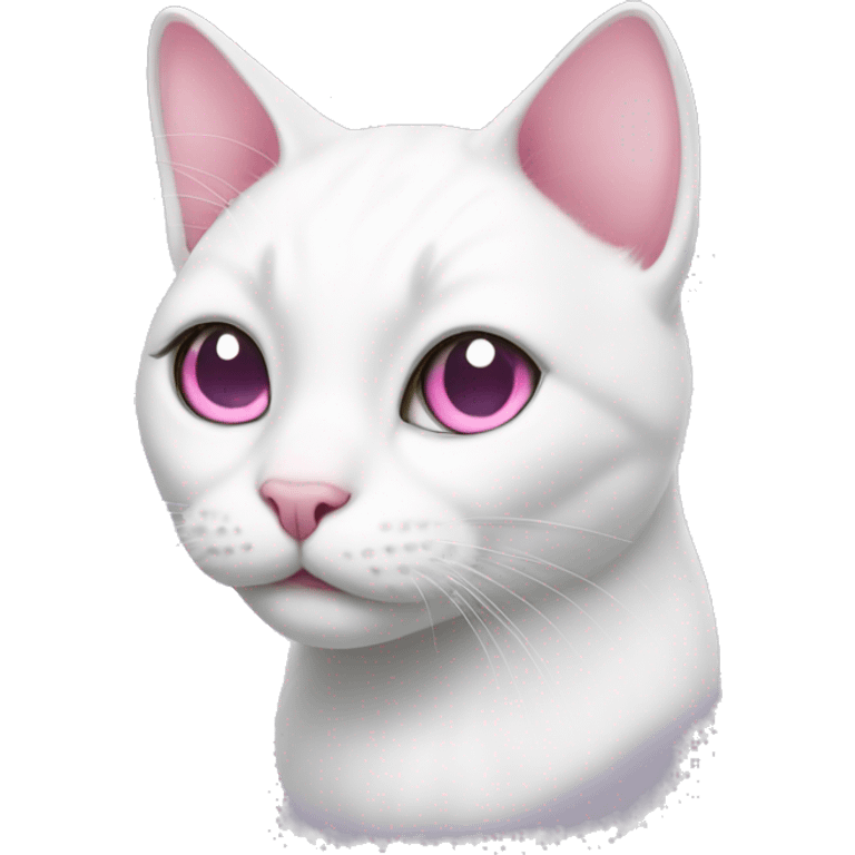 white cat with a pink nose and a grey spot on its head emoji