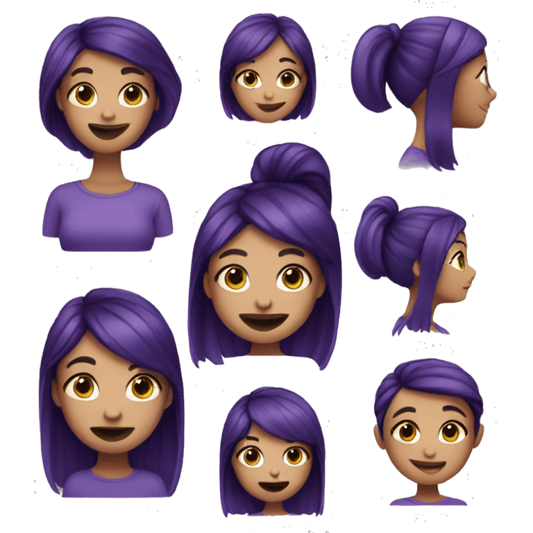 emoji inspired by memoji by iphone of girl with dark purple hair like the "crazy" emoji emoji