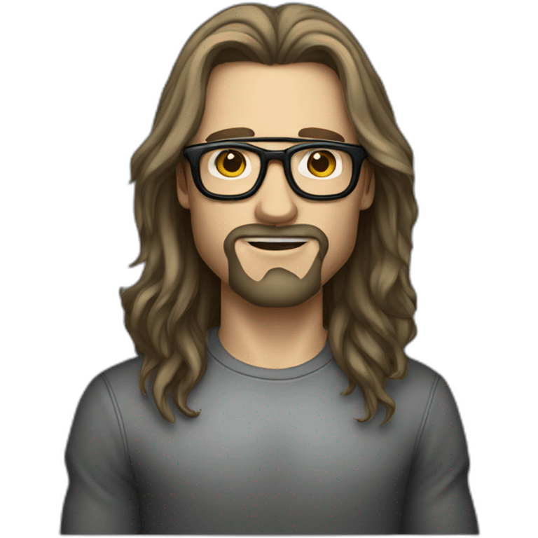 male caucausian designer with long hair and black rimmed glasses, heavy metal emoji