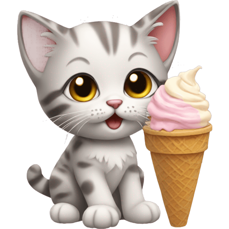 Kitten eating ice cream emoji