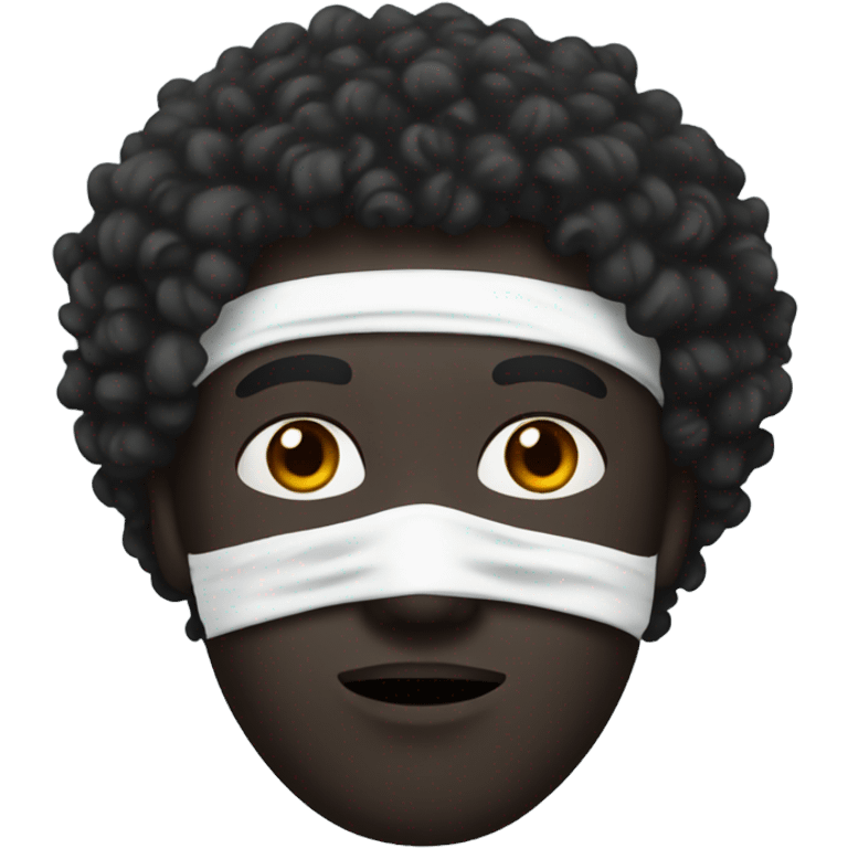 A man with black skin and curly hair wearing a white mask
 emoji