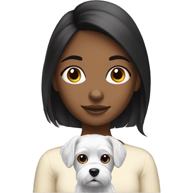 black hair Girl with maltese dog emoji