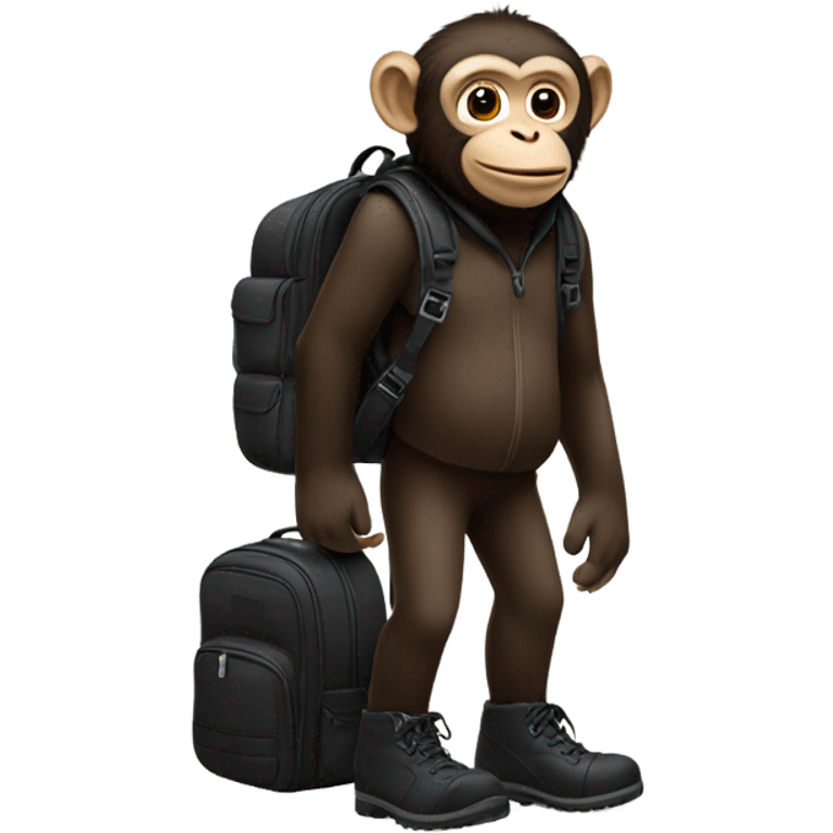 Monkey wearing black winter boots and a black backpack emoji