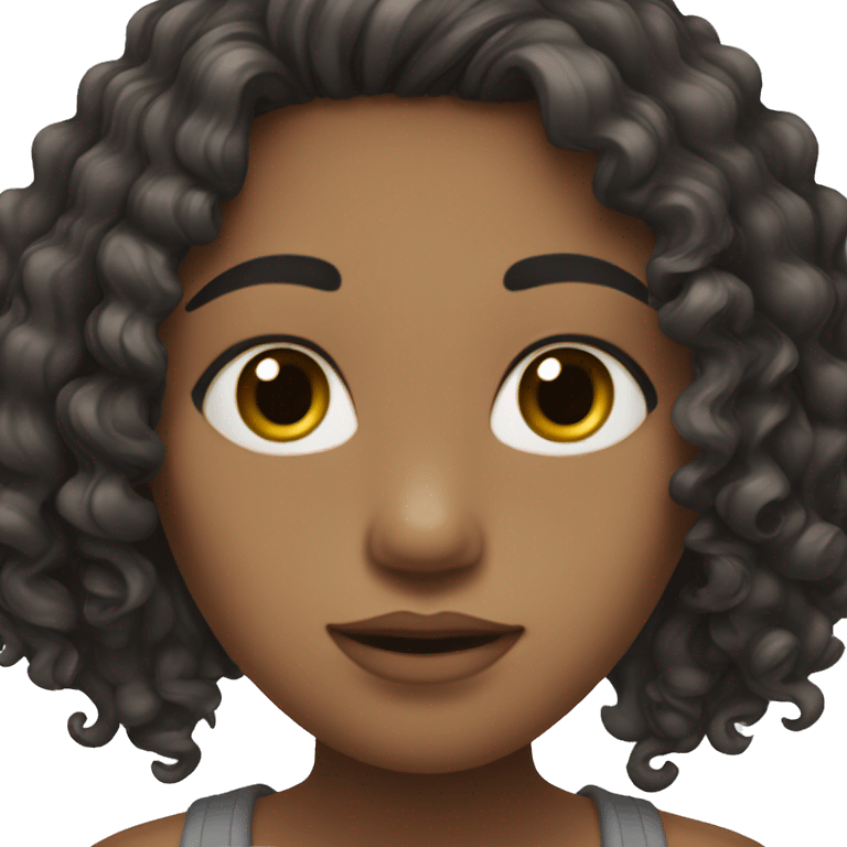 Girl with dark brow eye, small lips, curly dark long hair  emoji