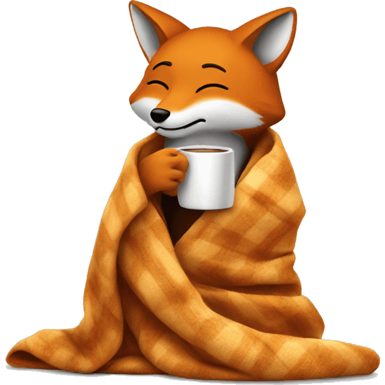 The fox is wrapped in a blanket and drinking coffee emoji