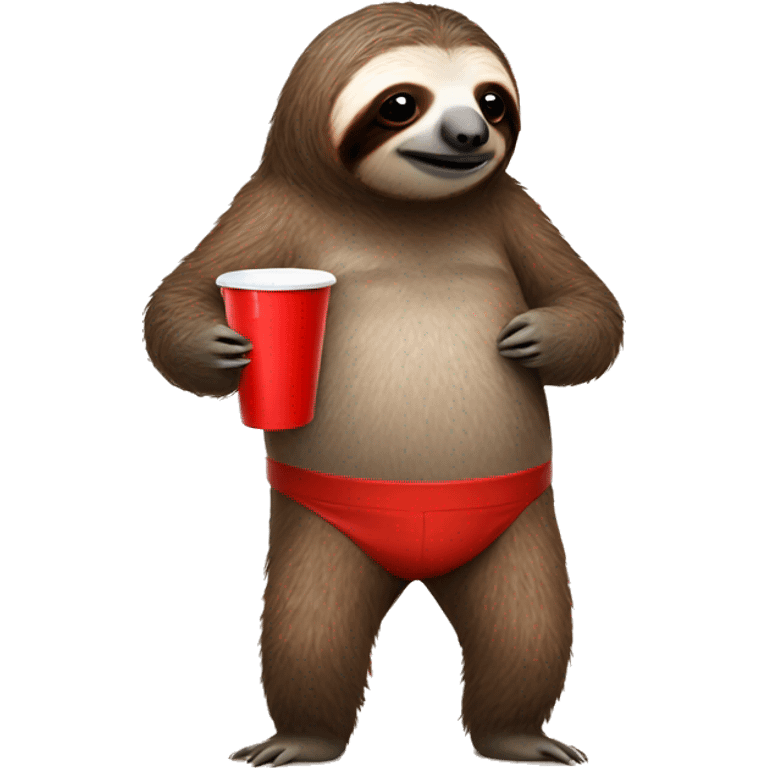 Sloth with pants on and no shirt holding a red solo cup  emoji