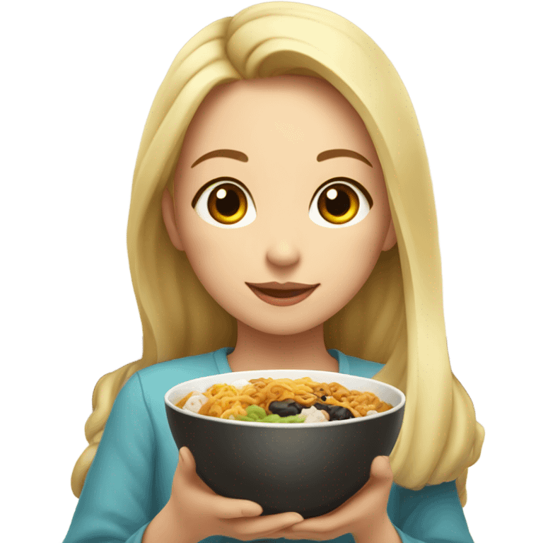  Blonde long hair girl eating Korean food and drinking boba emoji