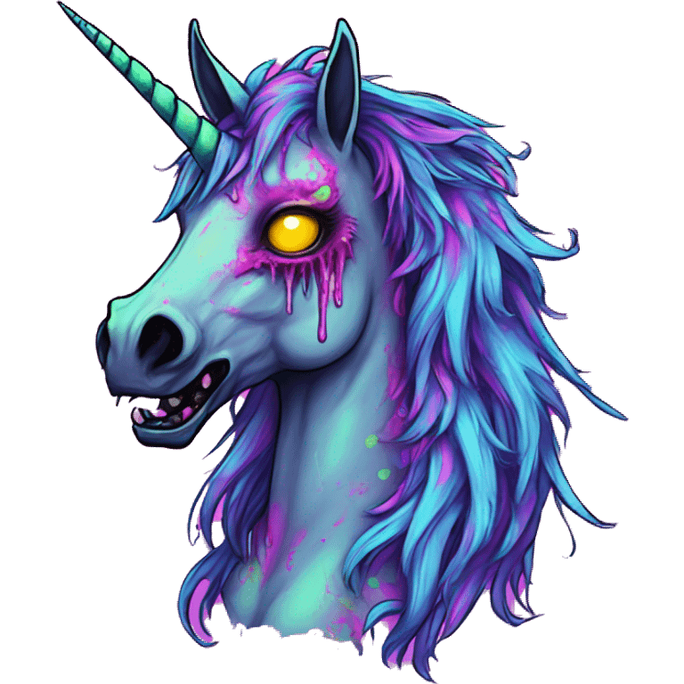 Zombie Pegasus unicorn groovy art neon rave raving emoji