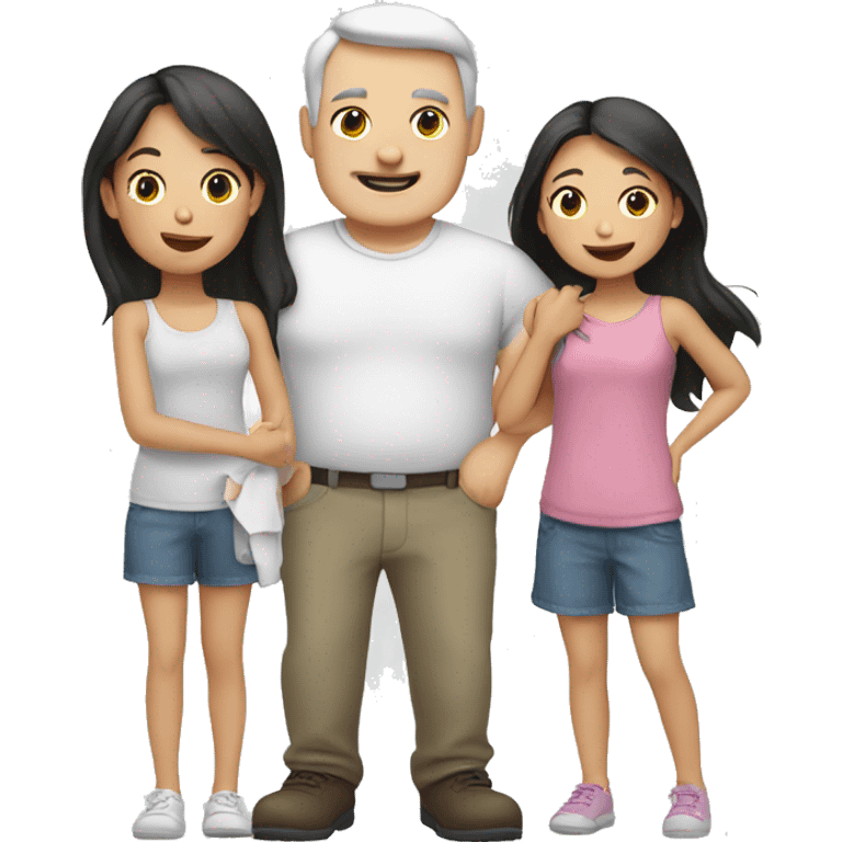 white dad and 3 young asian daughters emoji