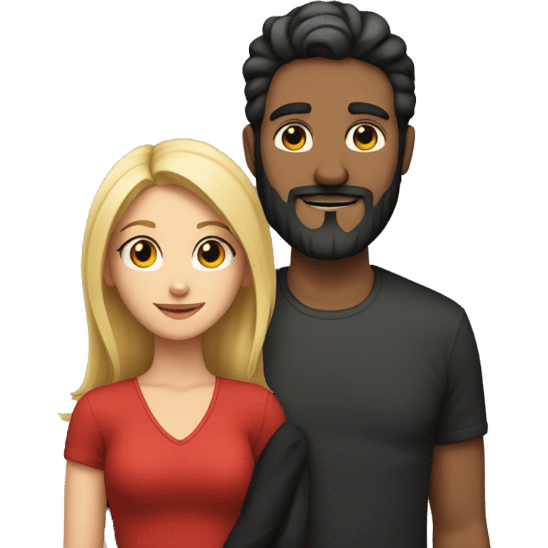 A couple of a man with a dark beard and a blonde girl with two cats red and black emoji