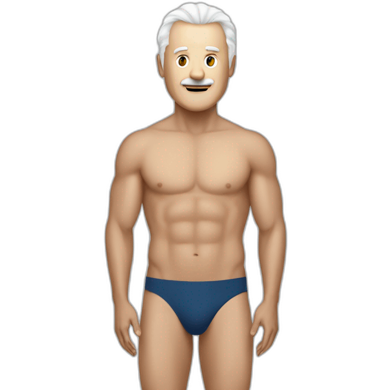 A white hair man in speedo with a Friday the 13th mask emoji