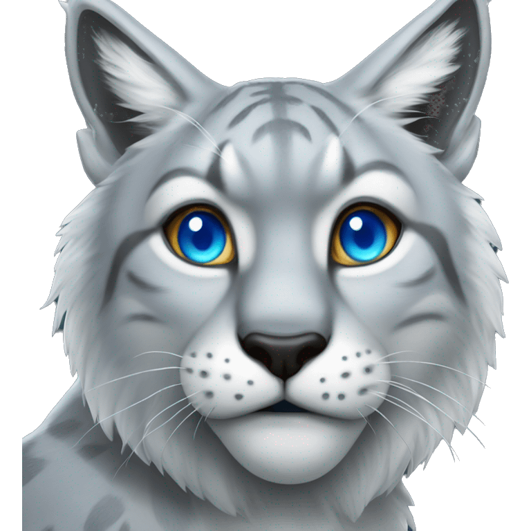 Grey Lynx blue eyes growlng fangs emoji