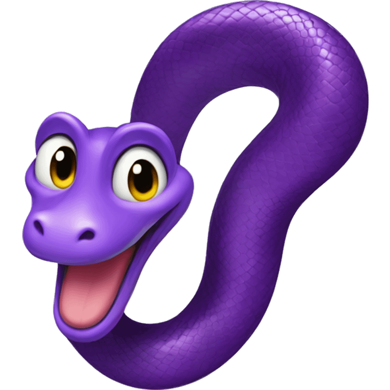 A purple snake smiling brightly, cheerful expression. emoji