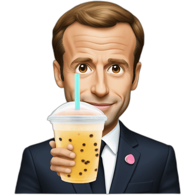 Emmanuel Macron qui bois un bubble tea emoji