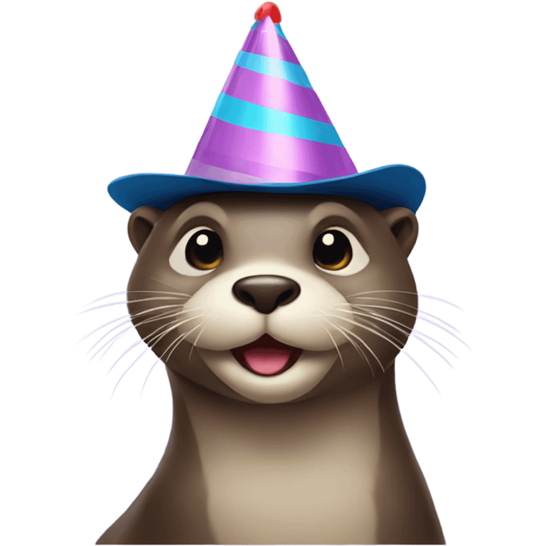 Otter wearing birthday hat emoji