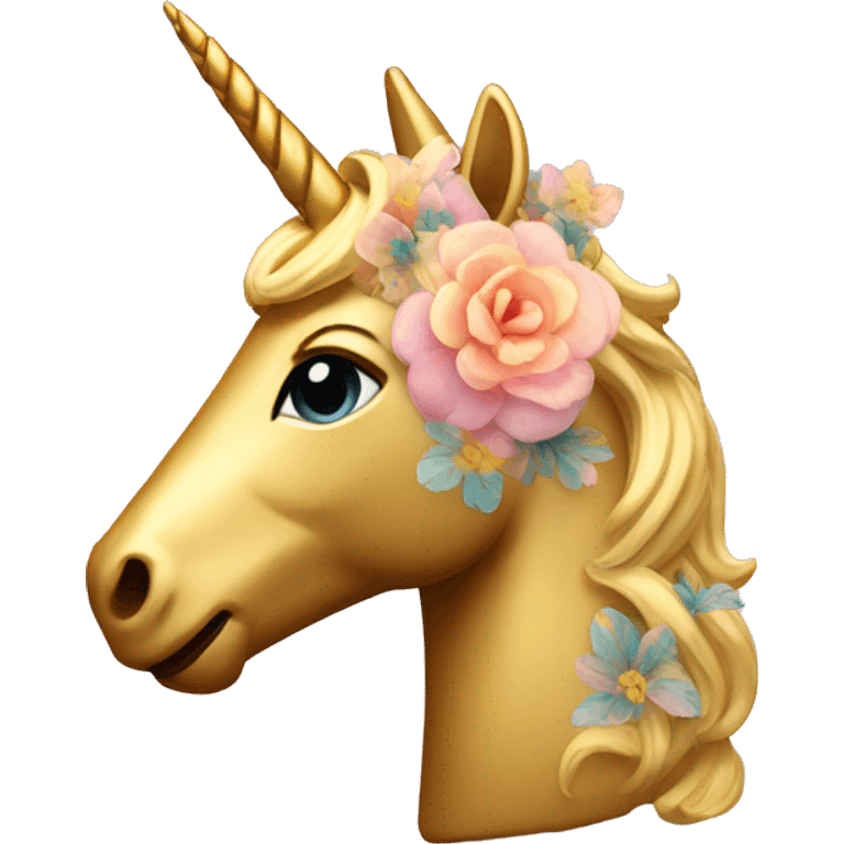 Gold unicorn with floral pattern on it emoji