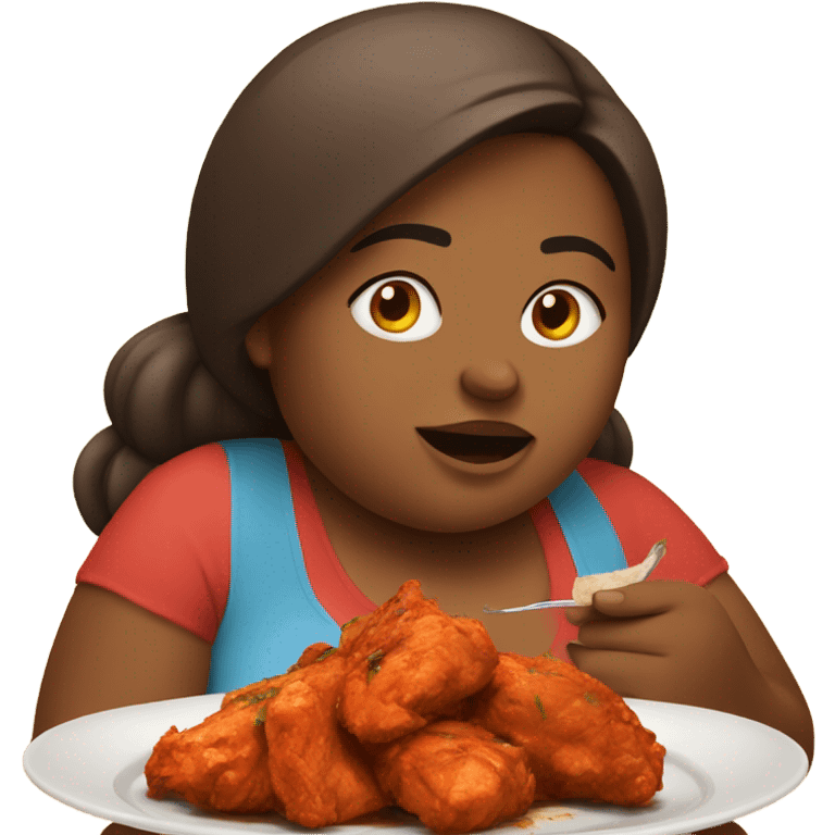 emoji of fat girl eating chicken tikka and watching phone emoji