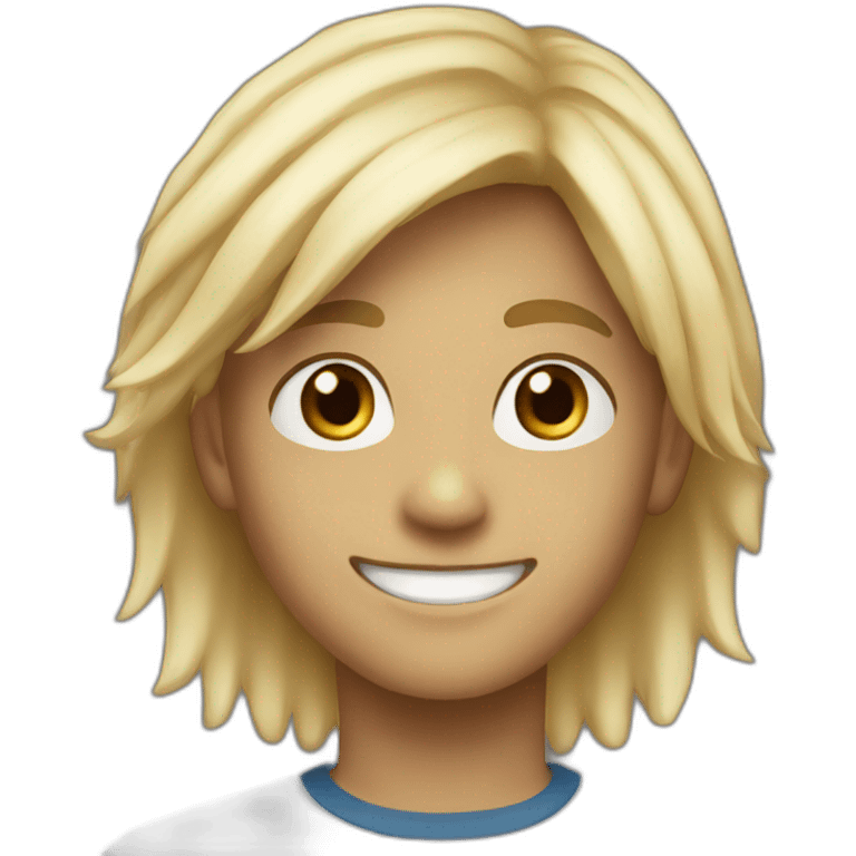 A blond with brown dark eyes boy aged 13 years old smiling  emoji