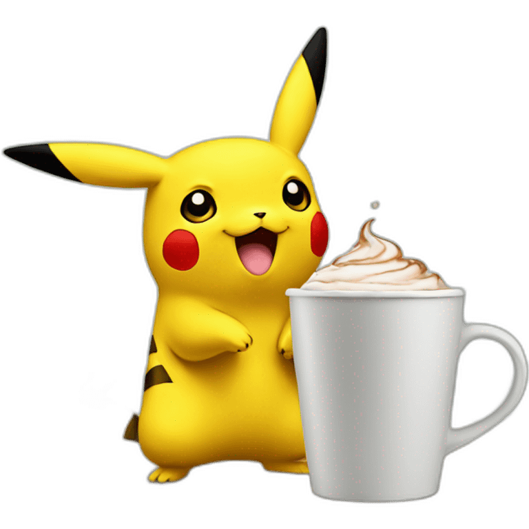 Pikachu holding a coffee cup emoji