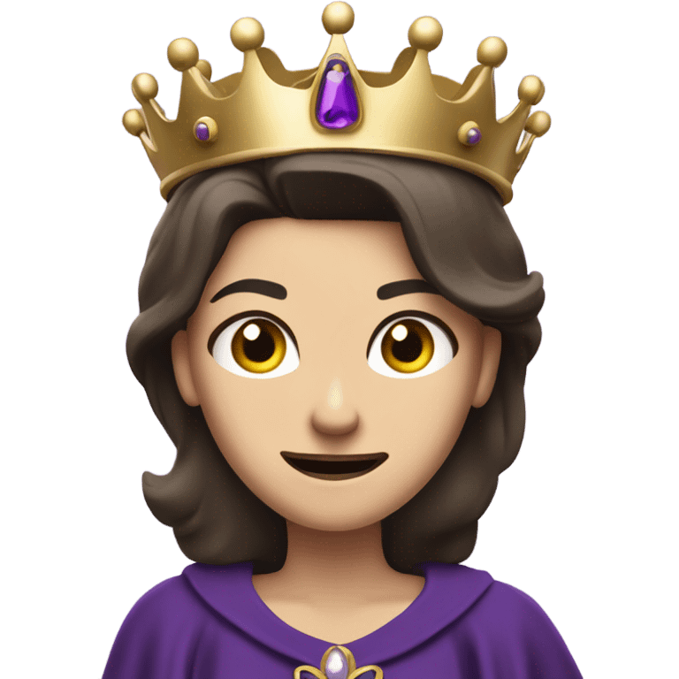 Caucasian long brunette woman wearing formal royal purple robes and a crown whose face shows anger and disgust to the man she adores  emoji