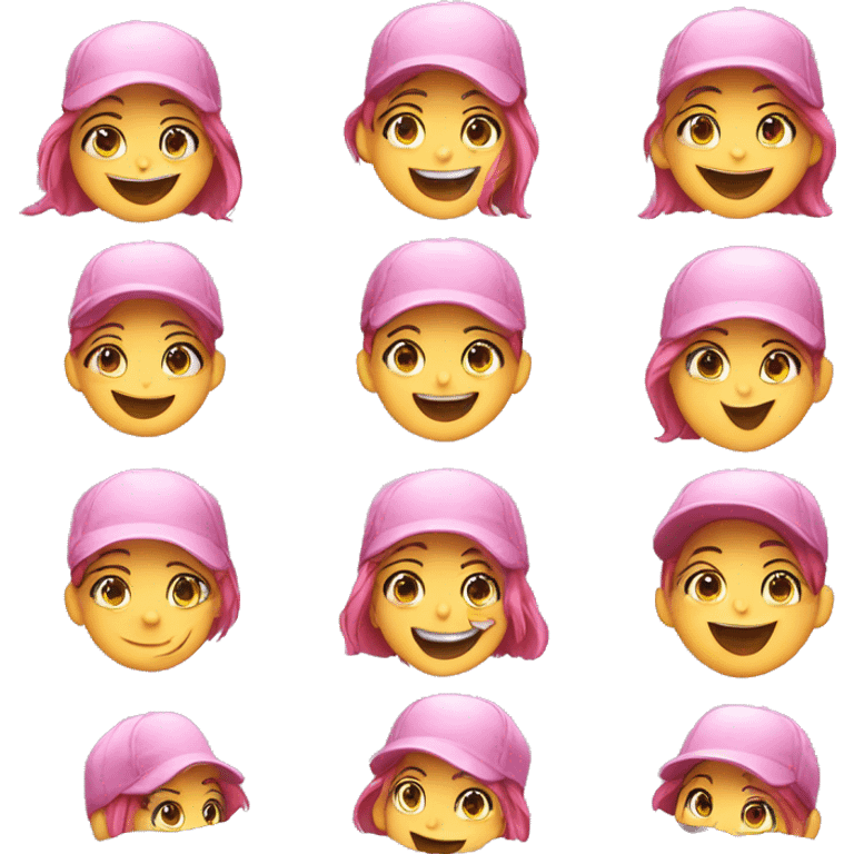 happy teenager girl open smile wearing cap pink hear emoji