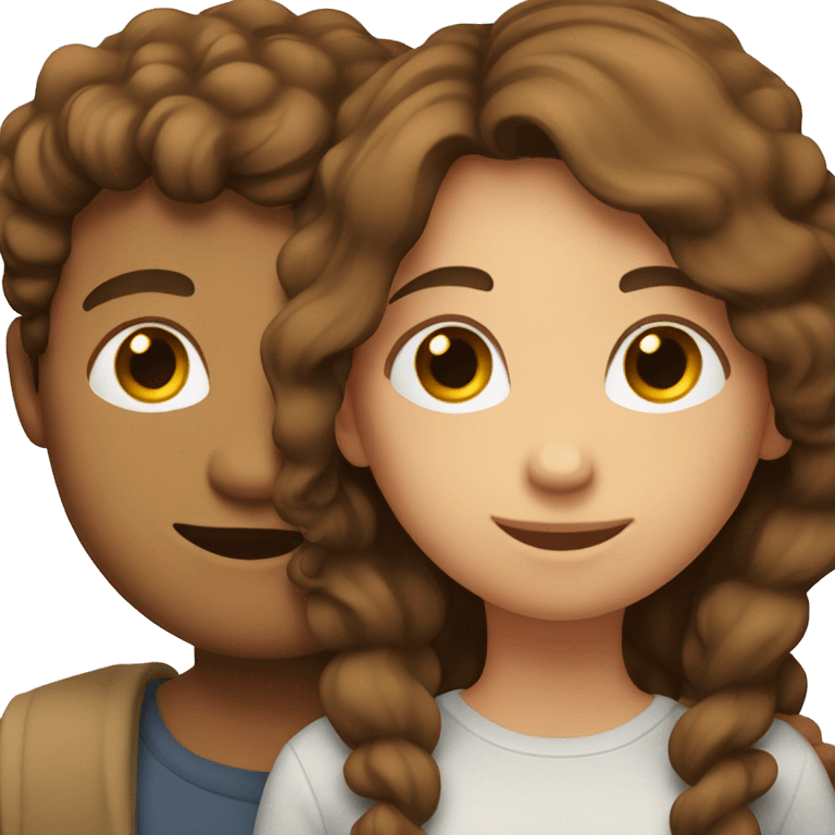 Girl with long straight brown hair hugging a guy with short curly brown hair emoji