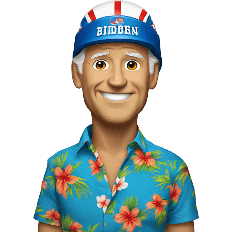 Joe Biden wearing a Hawaiian shirt wearing a football helmet emoji