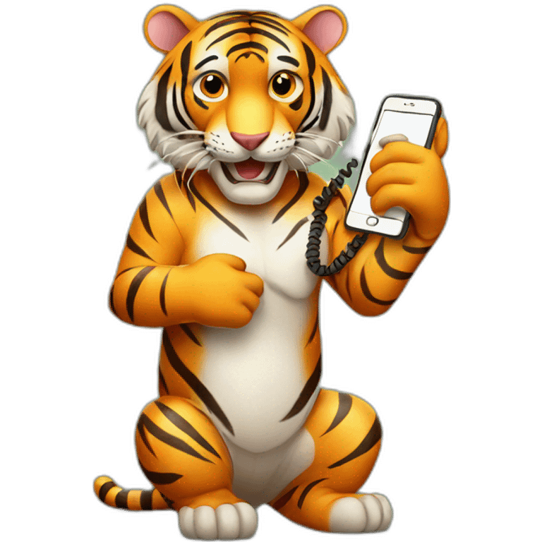 bengal tiger holding phone emoji