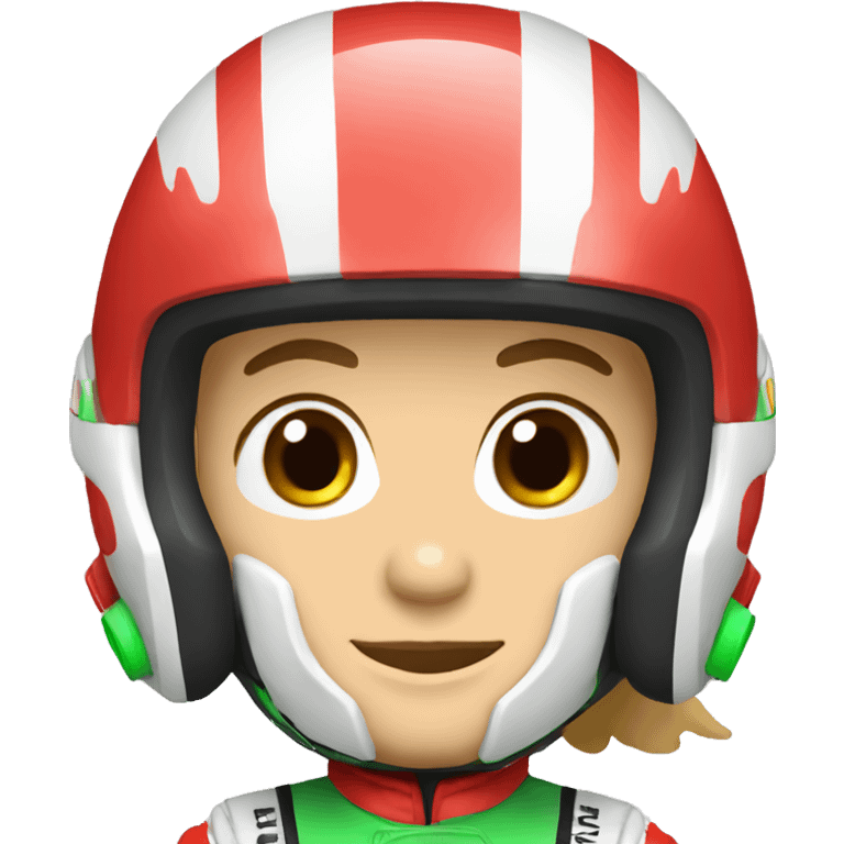 unicorn race driver with green white and red helmet emoji