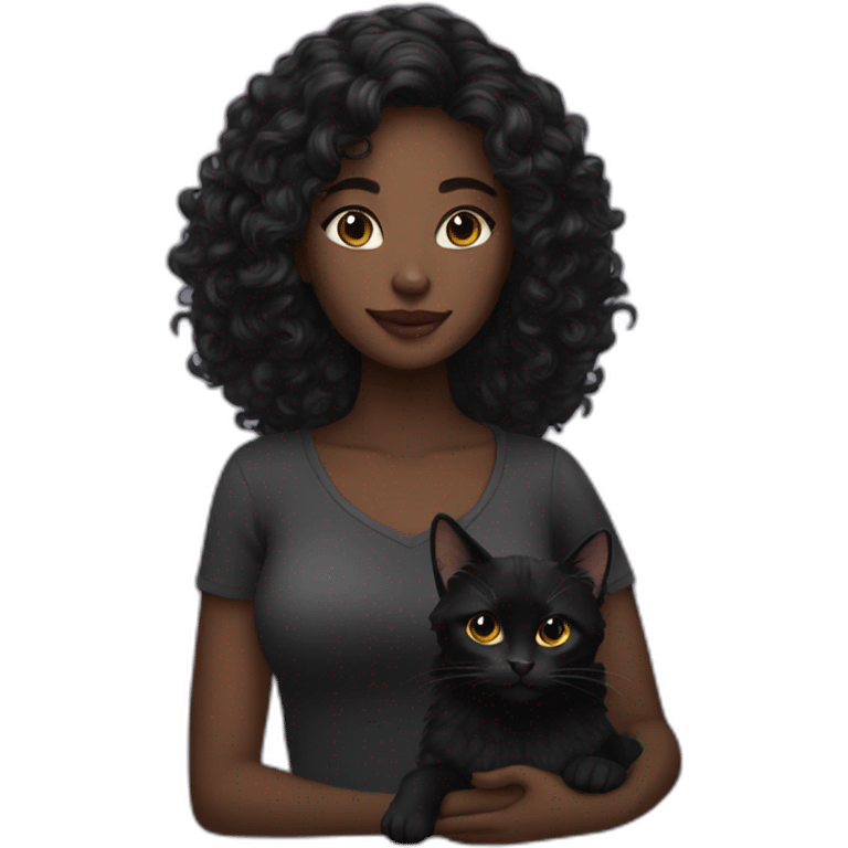 woman dark skin long curly hair black cat emoji