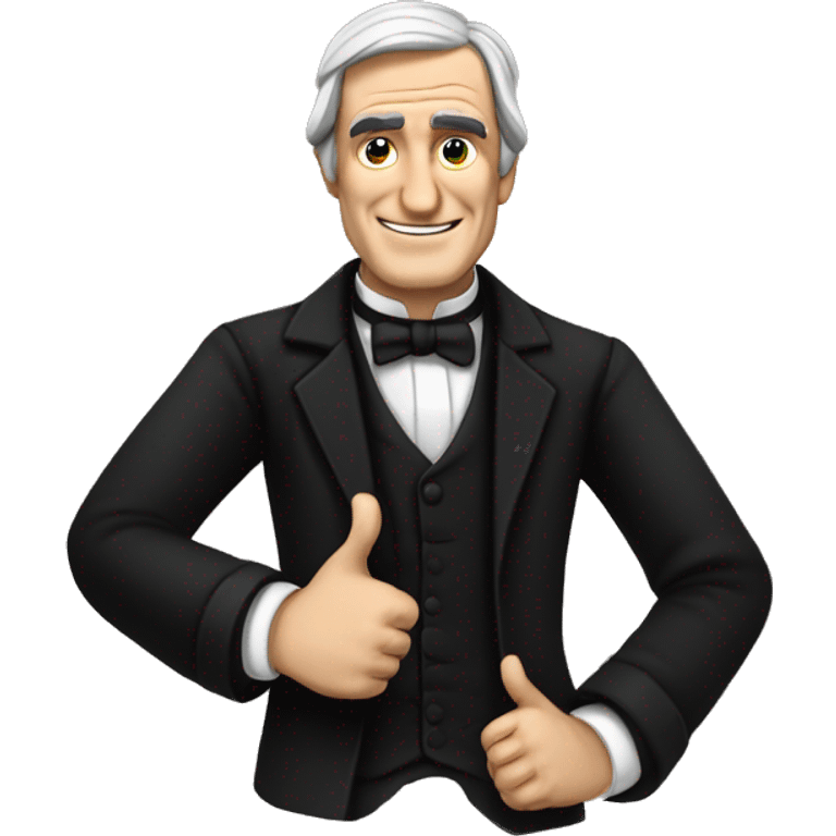 Ralph Waldo Emerson with thumbs up with a little frown and black clothes emoji