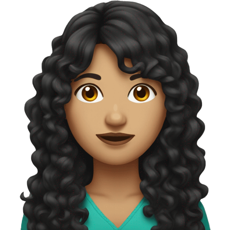 Mexican woman with long black curly hair and bangs  emoji