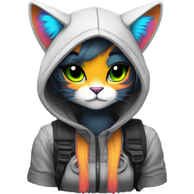 Edgy Shy Anthro cool pretty colorful dark cat-fursona techwear emoji