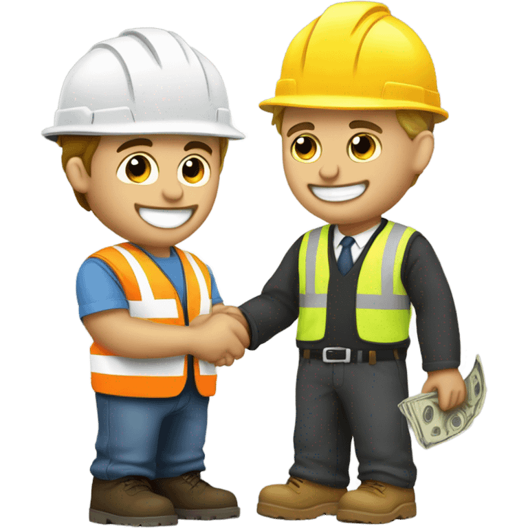 A white guy in a suit receiving money from a guy on the ground, but the guy on the ground is a construction worker emoji