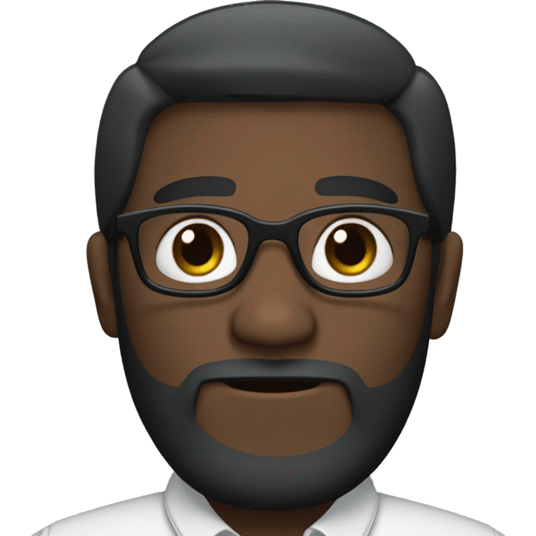  Chatty man dark skin, short hair, small thin glasses, blue-green eyes, with a dark black beard, 2-day beard, geek emoji