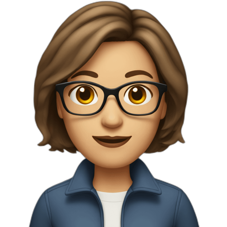 42 year old woman Bob haircut brown hair glasses emoji