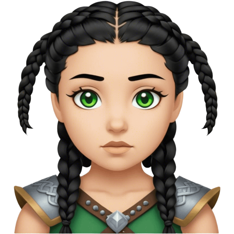 girl with green eyes black hair and Viking braids  emoji