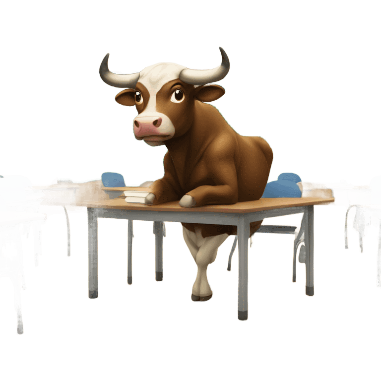 bull sitting in a class room emoji