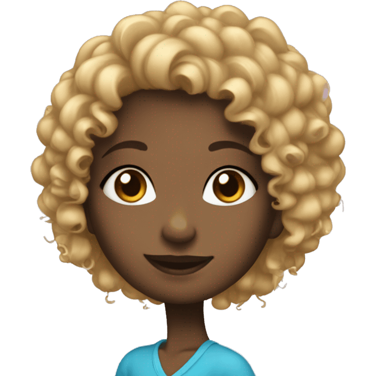 A Black curly head girl with blue eyes, And earings,. emoji