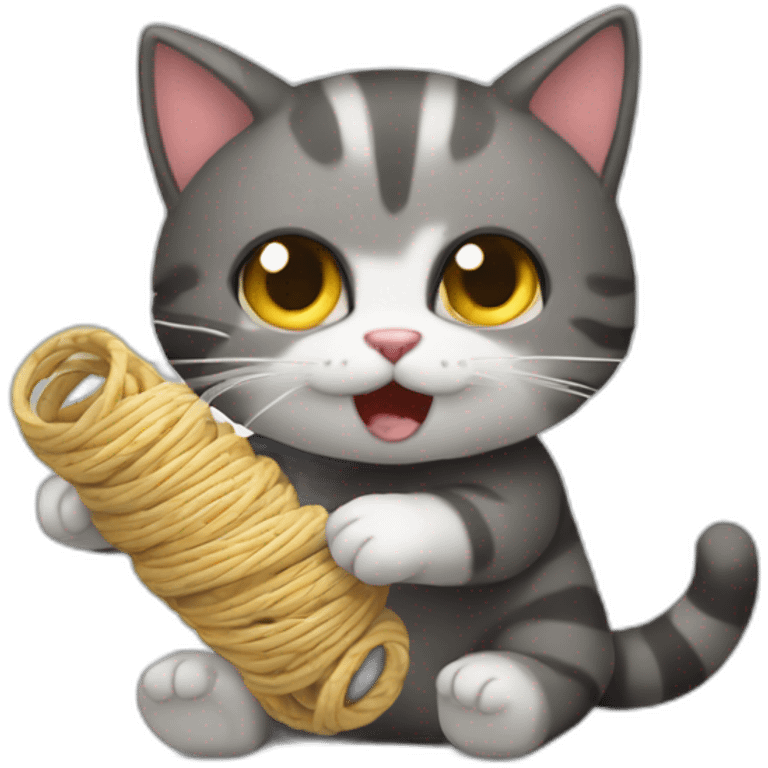 Gato jugando con un rollo de hilo emoji