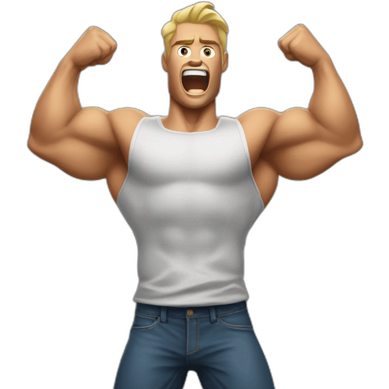 muscular guy screaming and flexing his muscle emoji