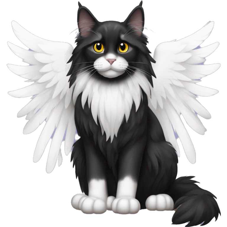 Black Maine coon with  big white Angel’s wings emoji