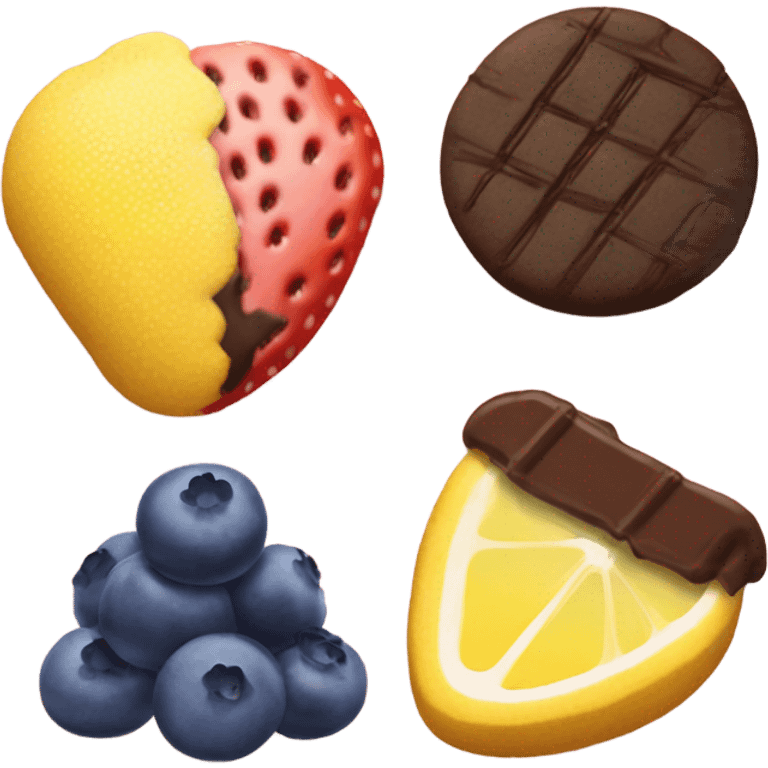 Strabbery cookie lemon cookie chocolate cookie and blueberry cookie emoji