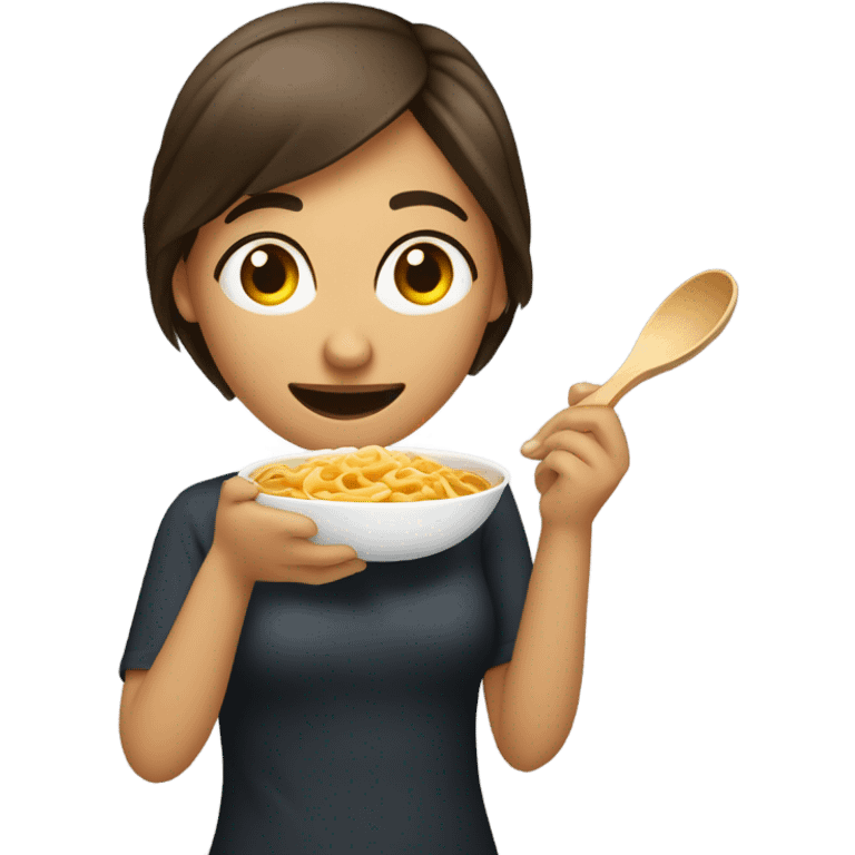 Una mujer de cabellos obscuro comiendo sopa emoji