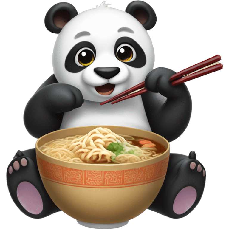 Panda, holding two chopsticks, eating ramen emoji