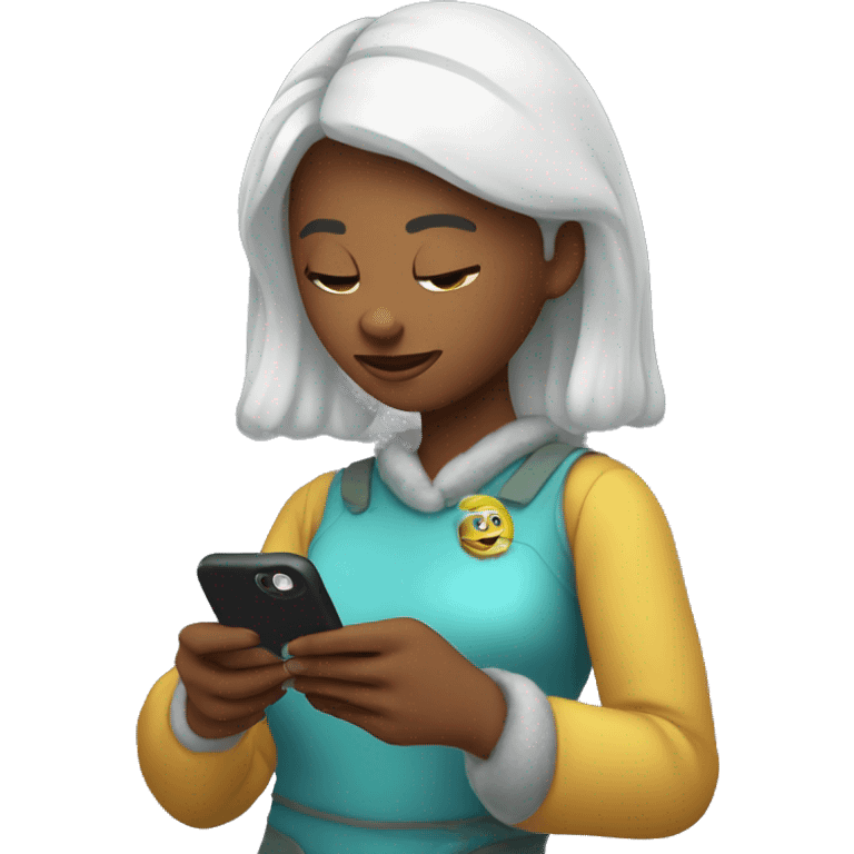 Ice spice looking at an iPhone in her hands  emoji