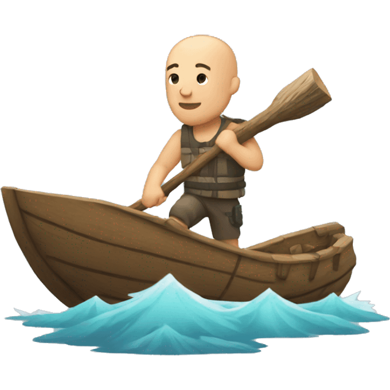 bald man carrying log with a boat on his back emoji