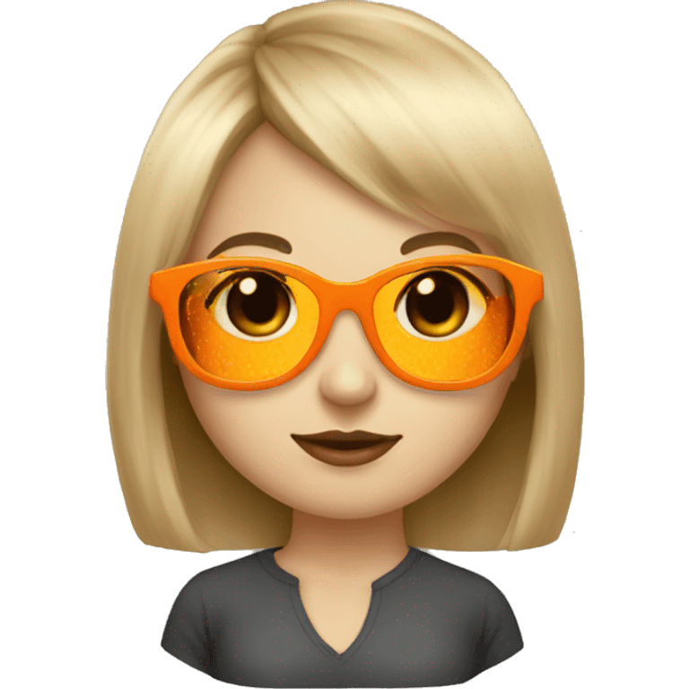 White skin girl with medium hair with bangs wearing orange sungglases emoji