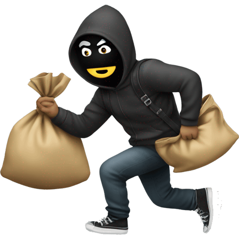 robber emoji sneaking away with a large bag of money emoji