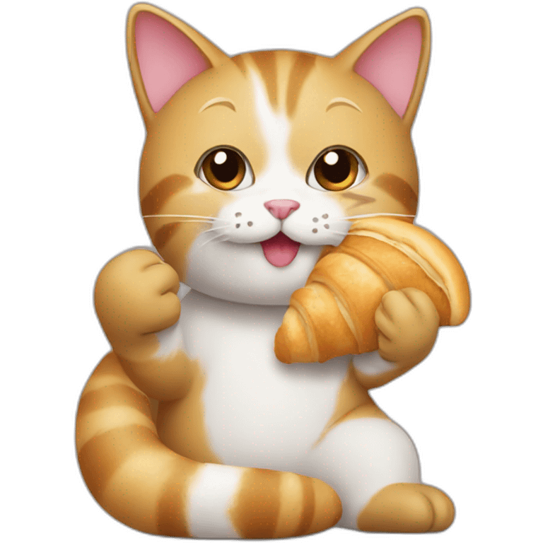 cat eating croissant with hand emoji